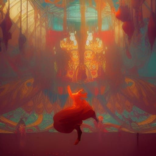 Dynamic Circus Scene in Art Nouveau Style