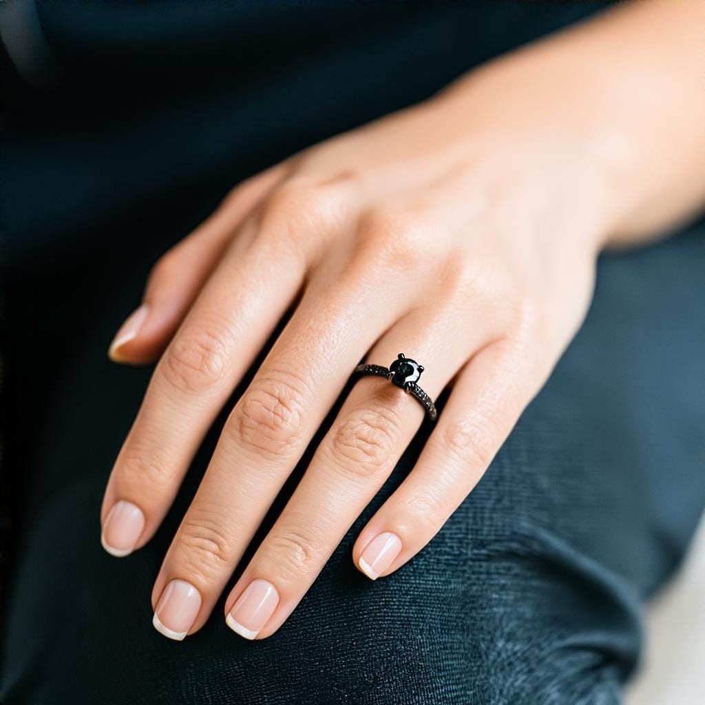 Luxurious Black Diamond Engagement Ring on Elegant Woman's H...