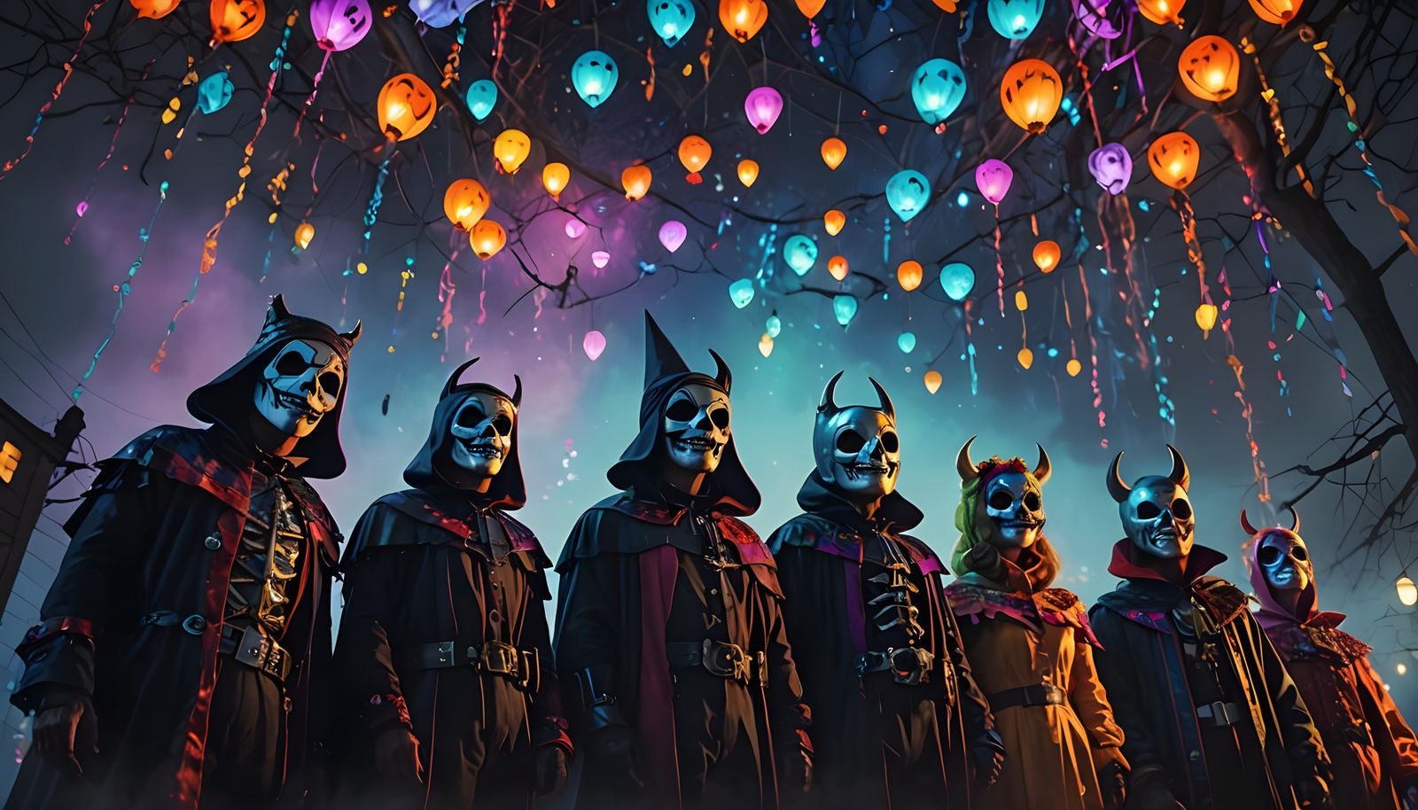 Halloween Party Under Night Sky Lights