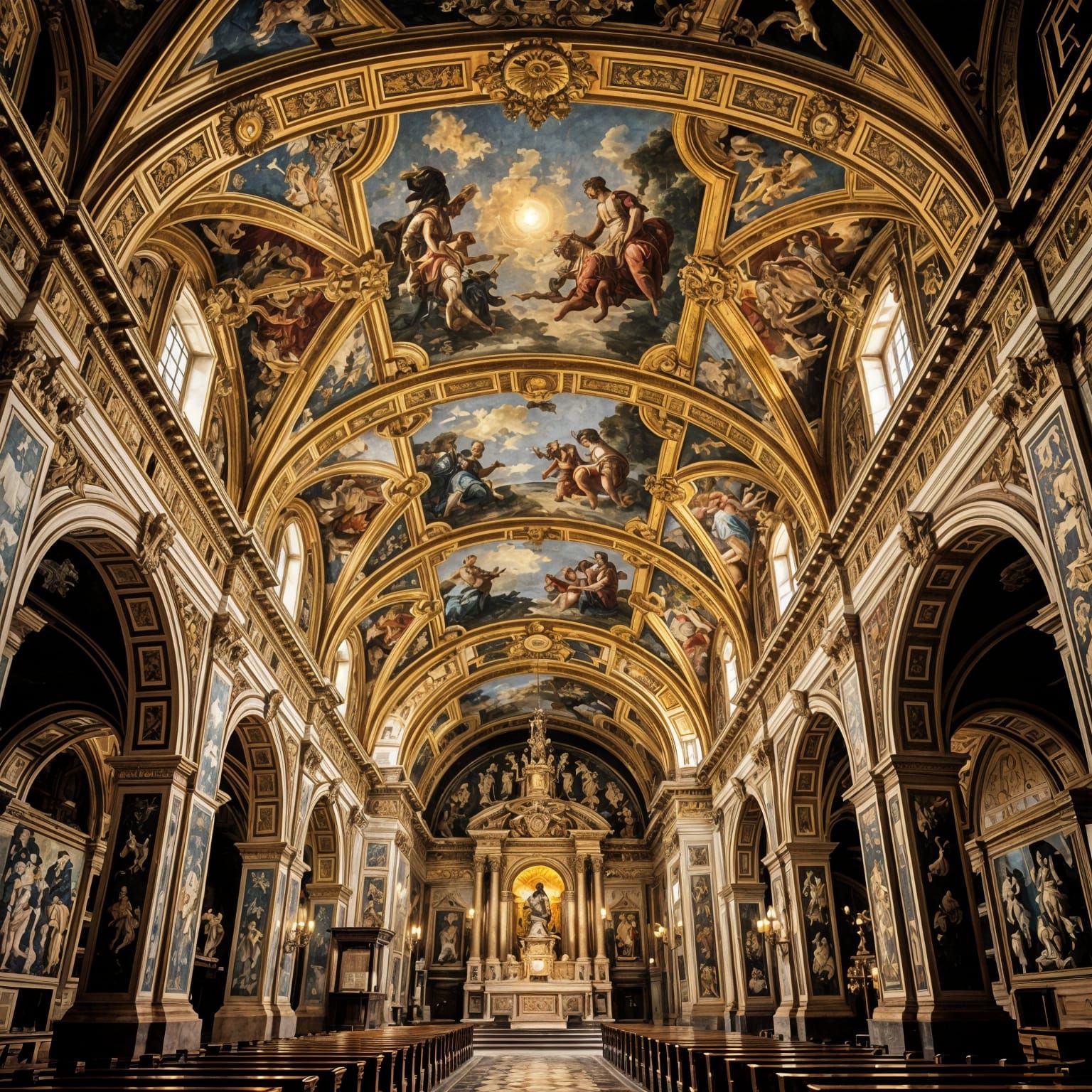 Renaissance Ceiling of Roman Conference, AI Art