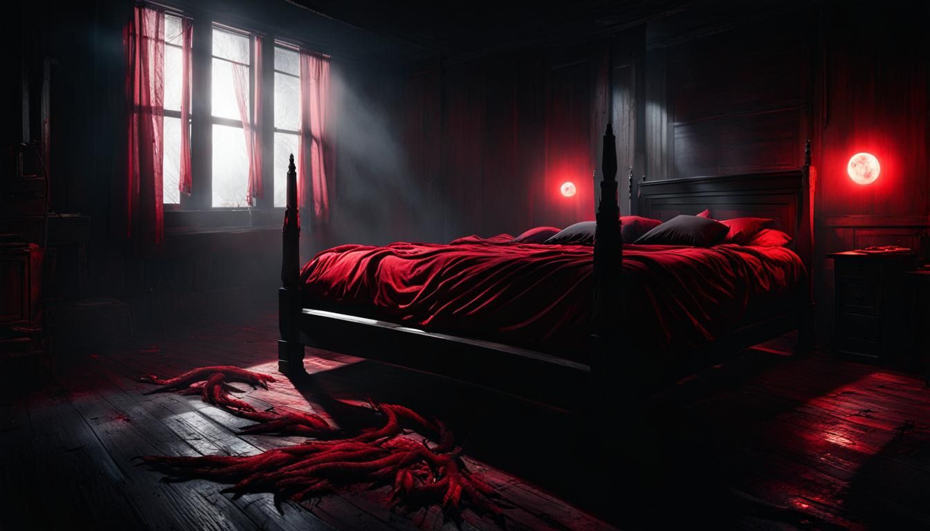 Menacing Monster with Glowing Eyes Under Bed