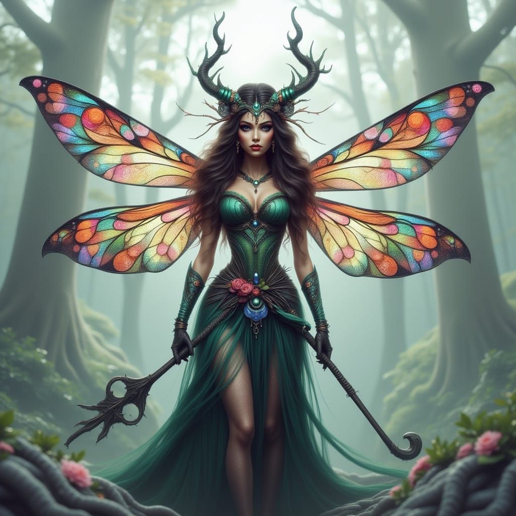 Ethereal Dragonfly Demon Goddess with Wings