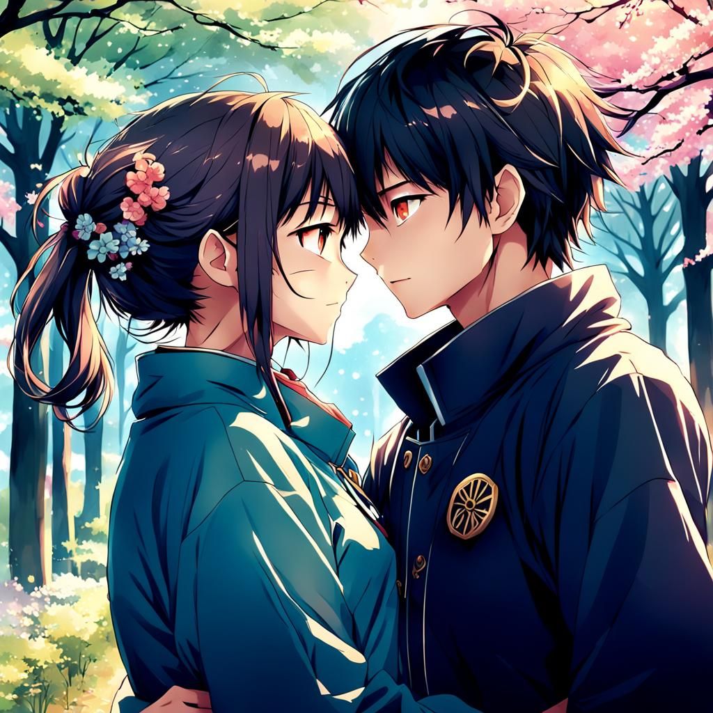 Romantic Couple in Anime Style