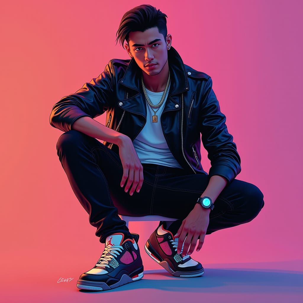 Man in Jacket, Necklace and Jordan 4s