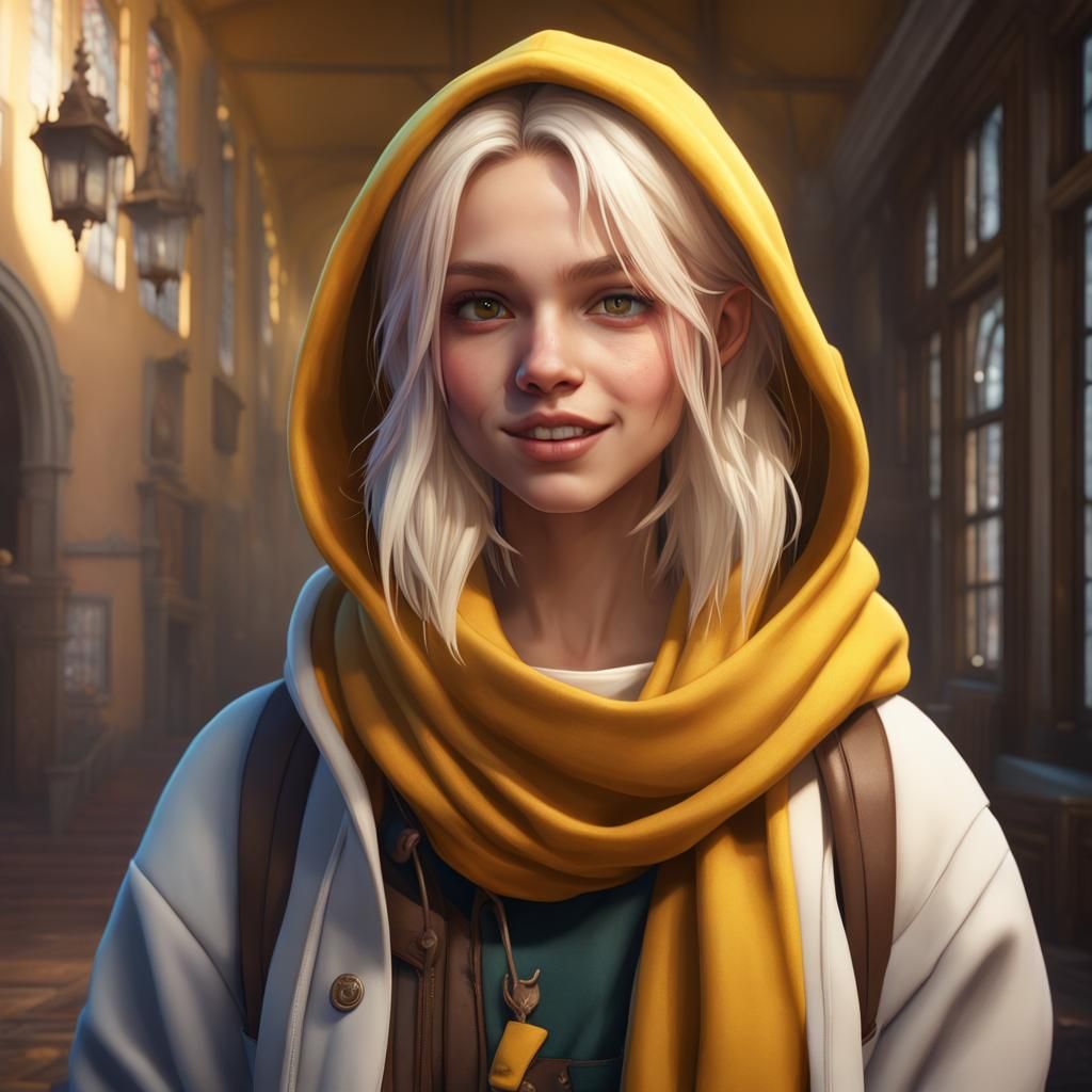 Boarding School Girl with Yellow Scarf in Matte Painting