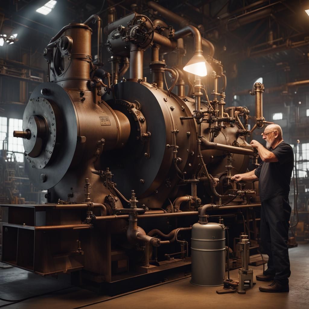 Monstrous Steam Engine with Machinists in Detailed 4K