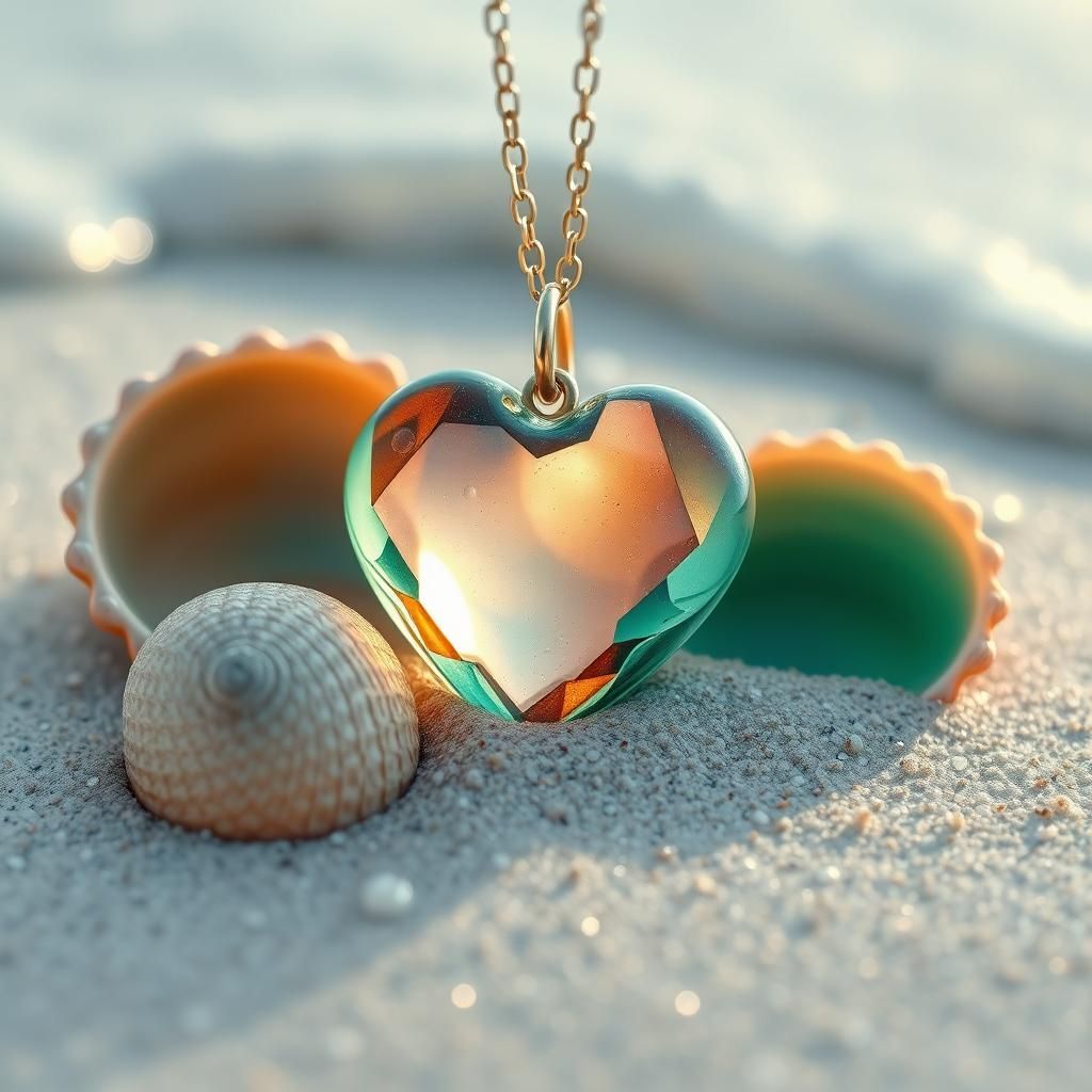 Emerald Glass Heart by the Sea