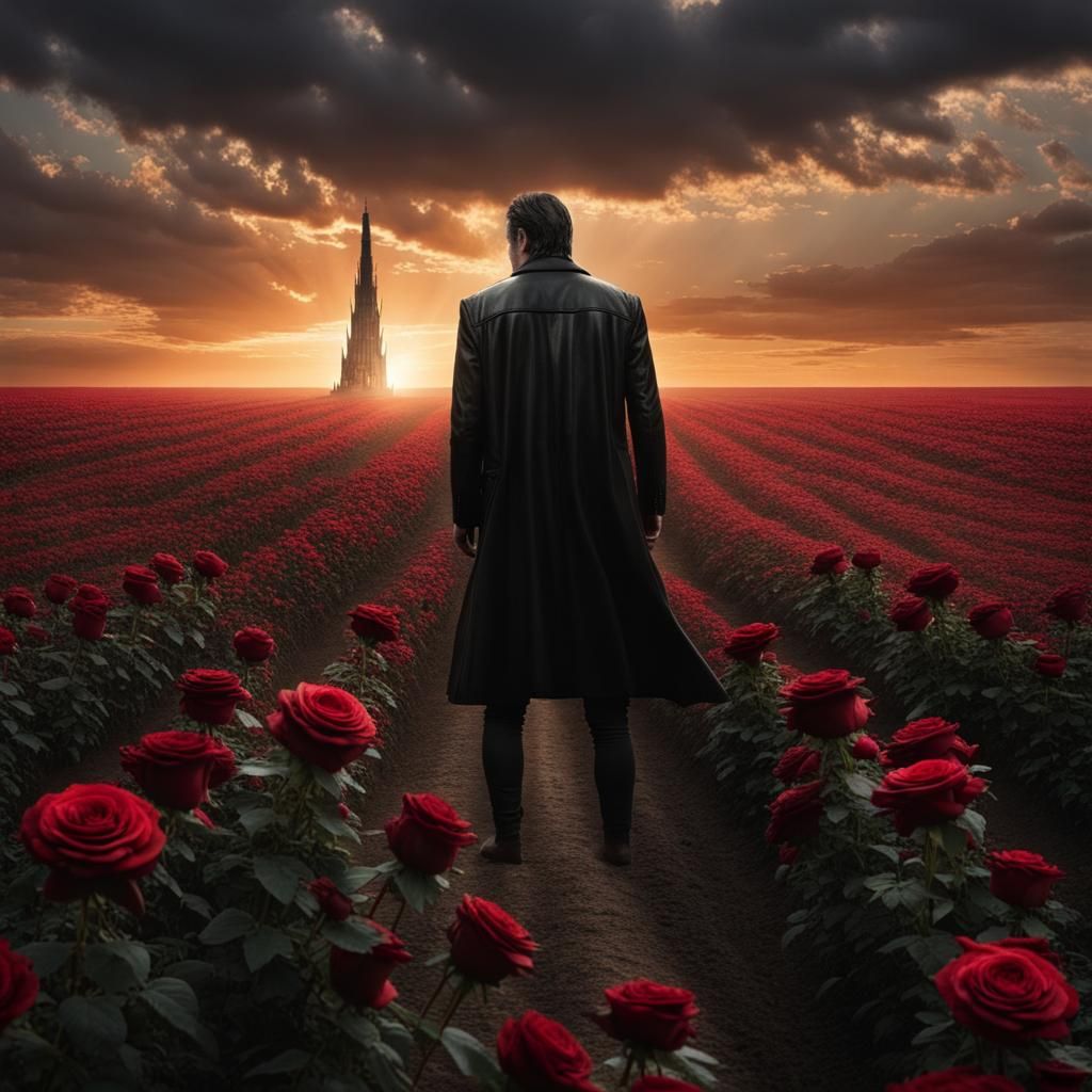 Mysterious Dark Tower Surrounded by Roses