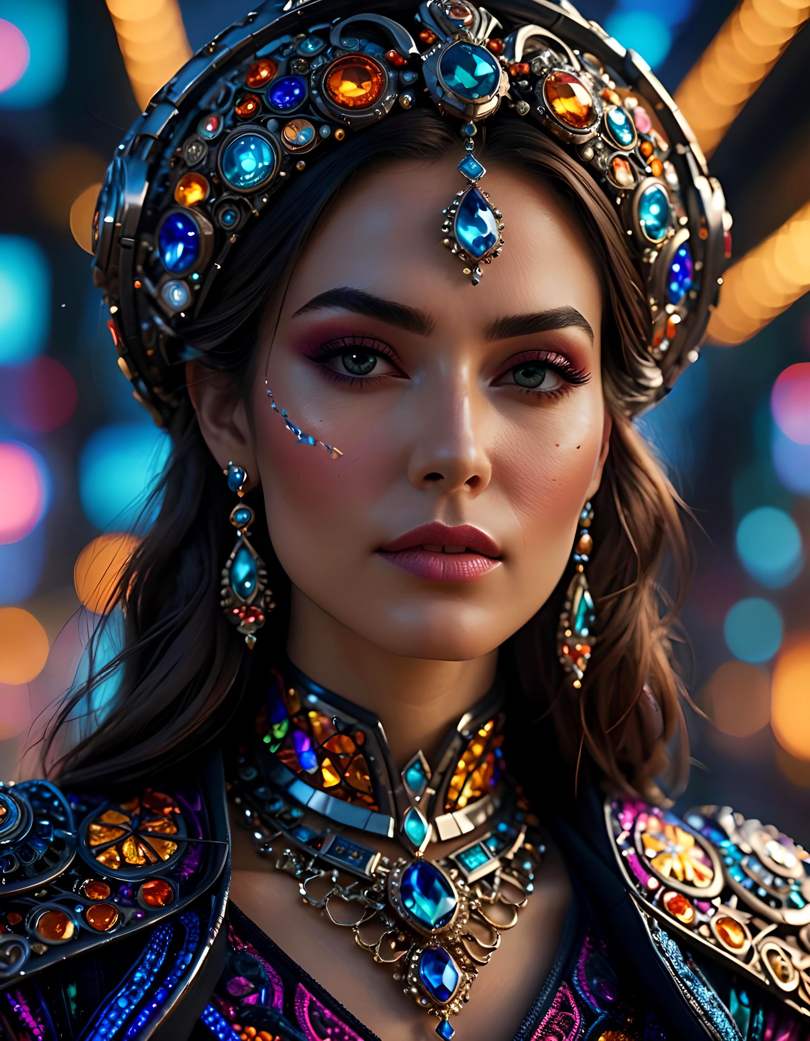 Woman in Futuristic Jewelry: Hyperrealistic Portrait
