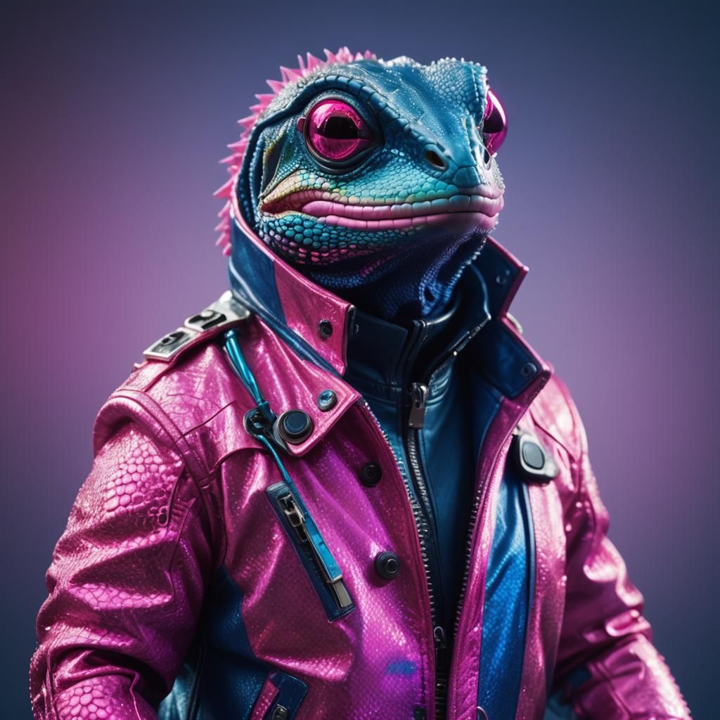 Cyberpunk Lizard Portrait in Neon Style