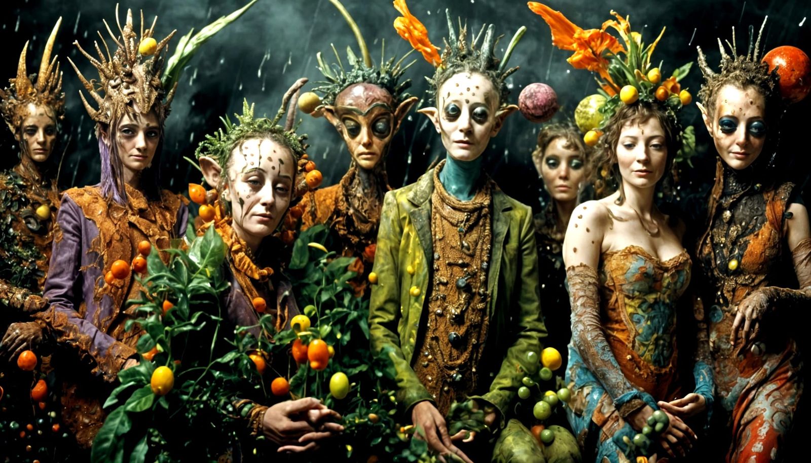 Chaotic Alien Celebration with Dancing Raindrops