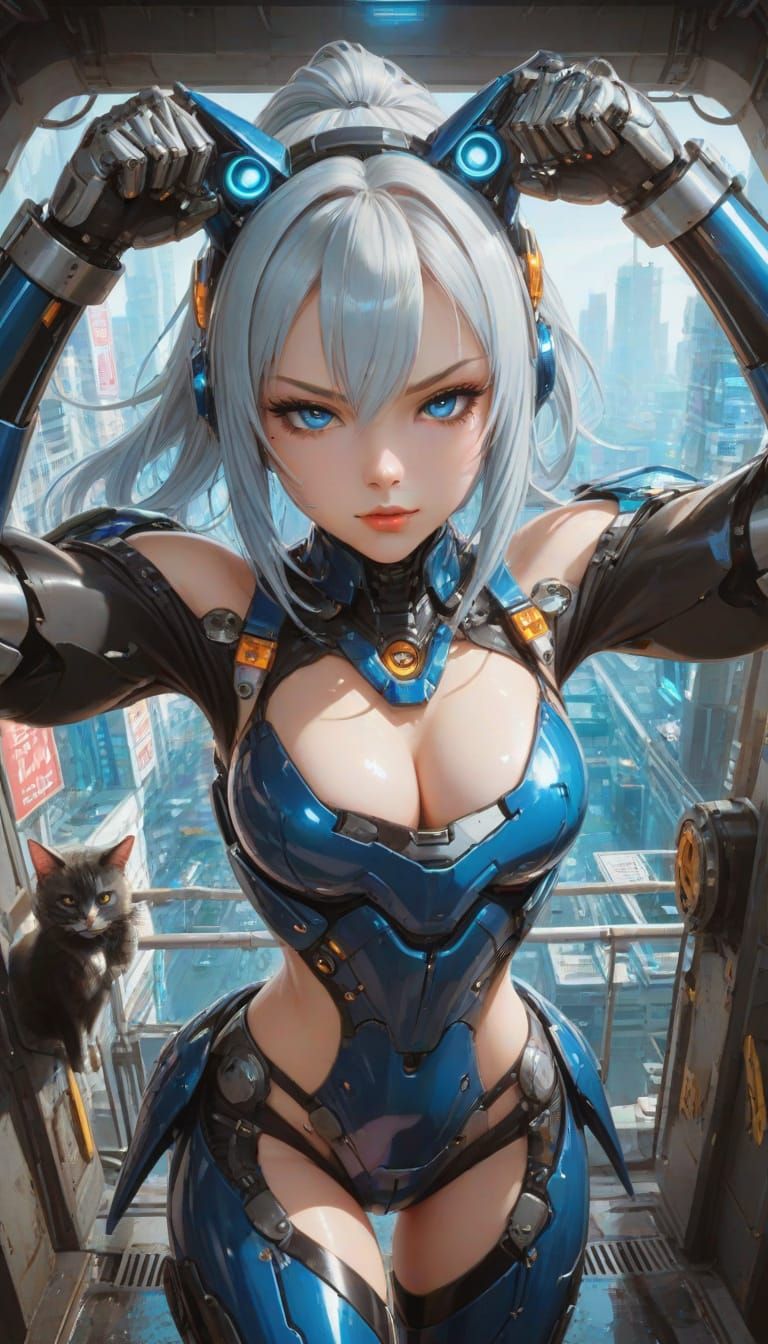 Cyberpunk Mecha-Musume Assassin in Anime Style