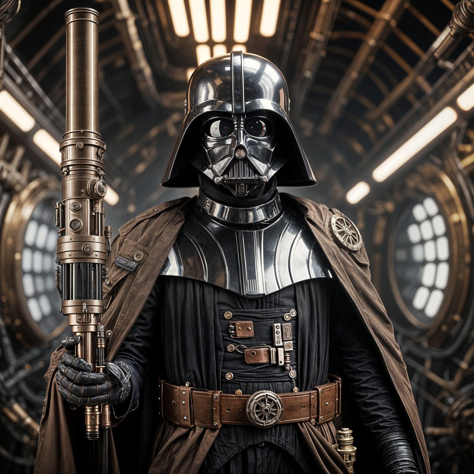 Steampunk Darth Vader Portrait with Death Star