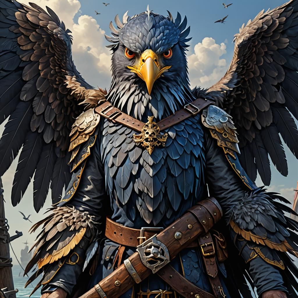 Aarakocra Pirate Warrior Portrait in D&D Setting