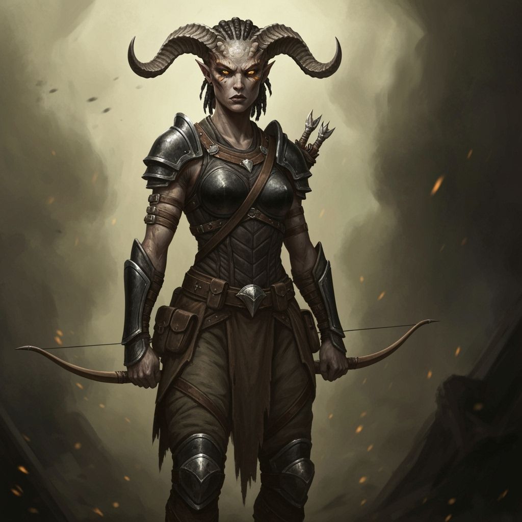 Fierce Qunari Ranger with Golden Eyes and Longbow