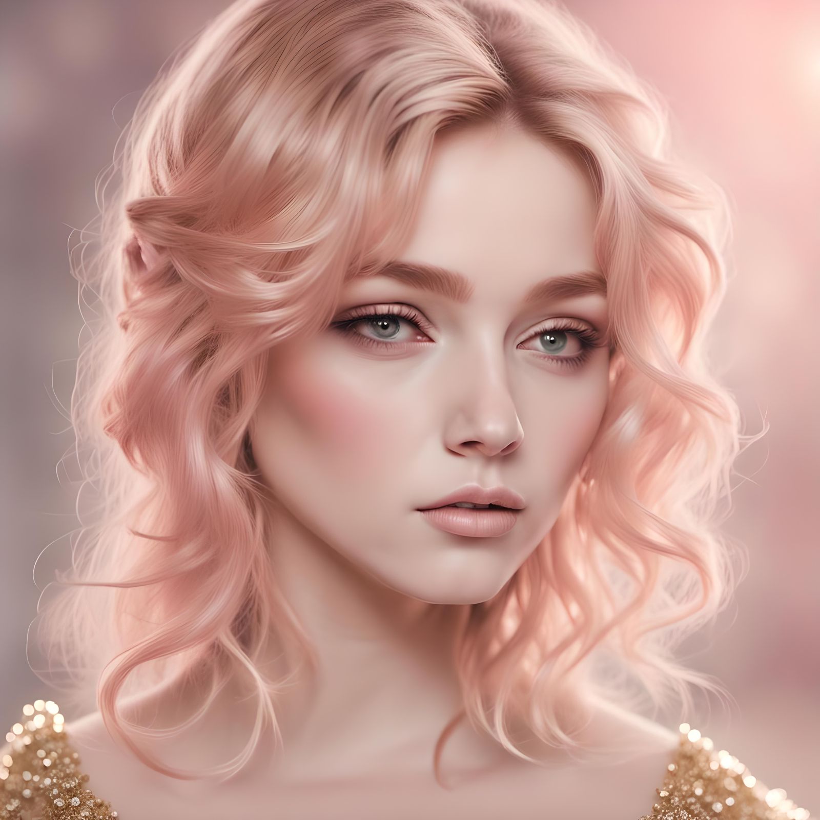 Ethereal Woman in Gold and Silver Light