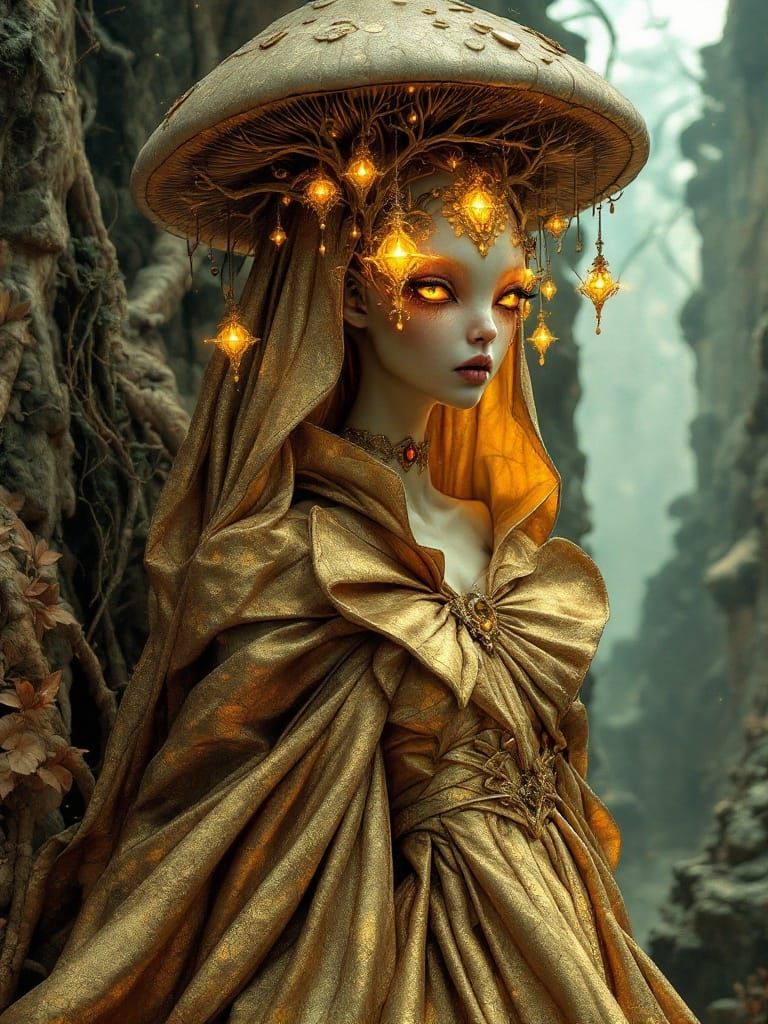 Surreal Gothic Fantasy Portrait with Golden Gown