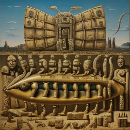 Surreal Centipede in Oil Paint, Cuneiform Script