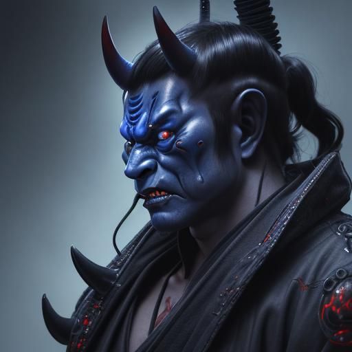 Cyberpunk Oni Demon Mask: Bio-Mechanical Japanese Art