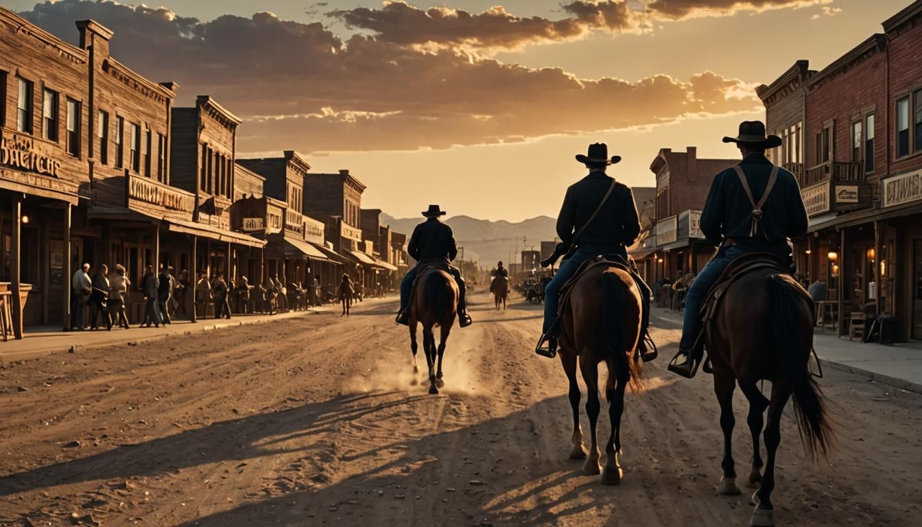 Wild West Showdown at Sundown: Cinematic Film Still