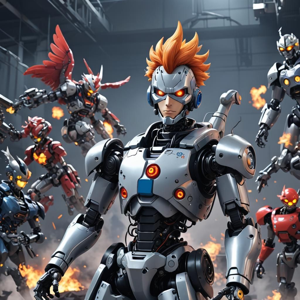 Robot Chicken Gladiator in 3D Anime Style