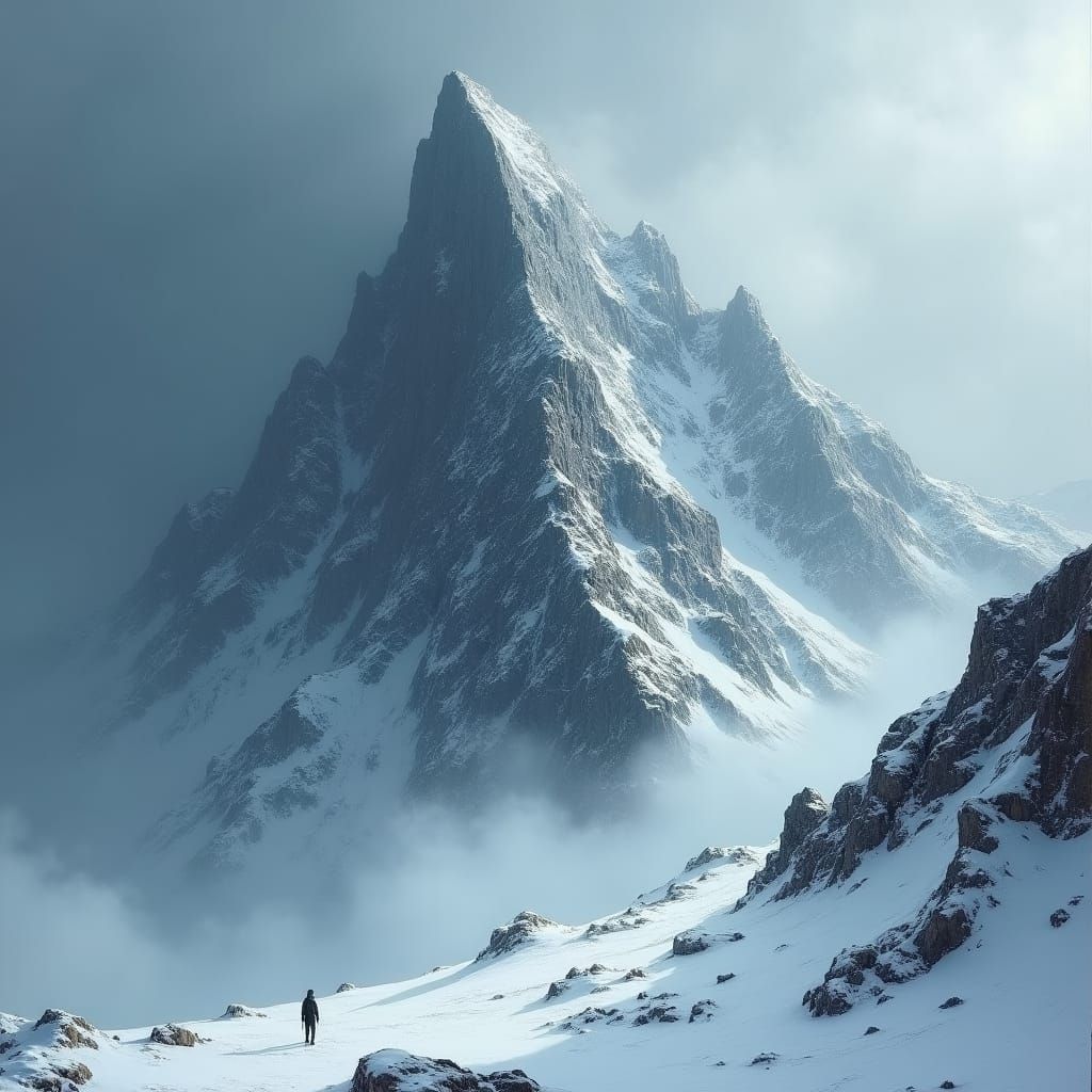 Ominous Snow Mountain in Dramatic Brushstroke Style