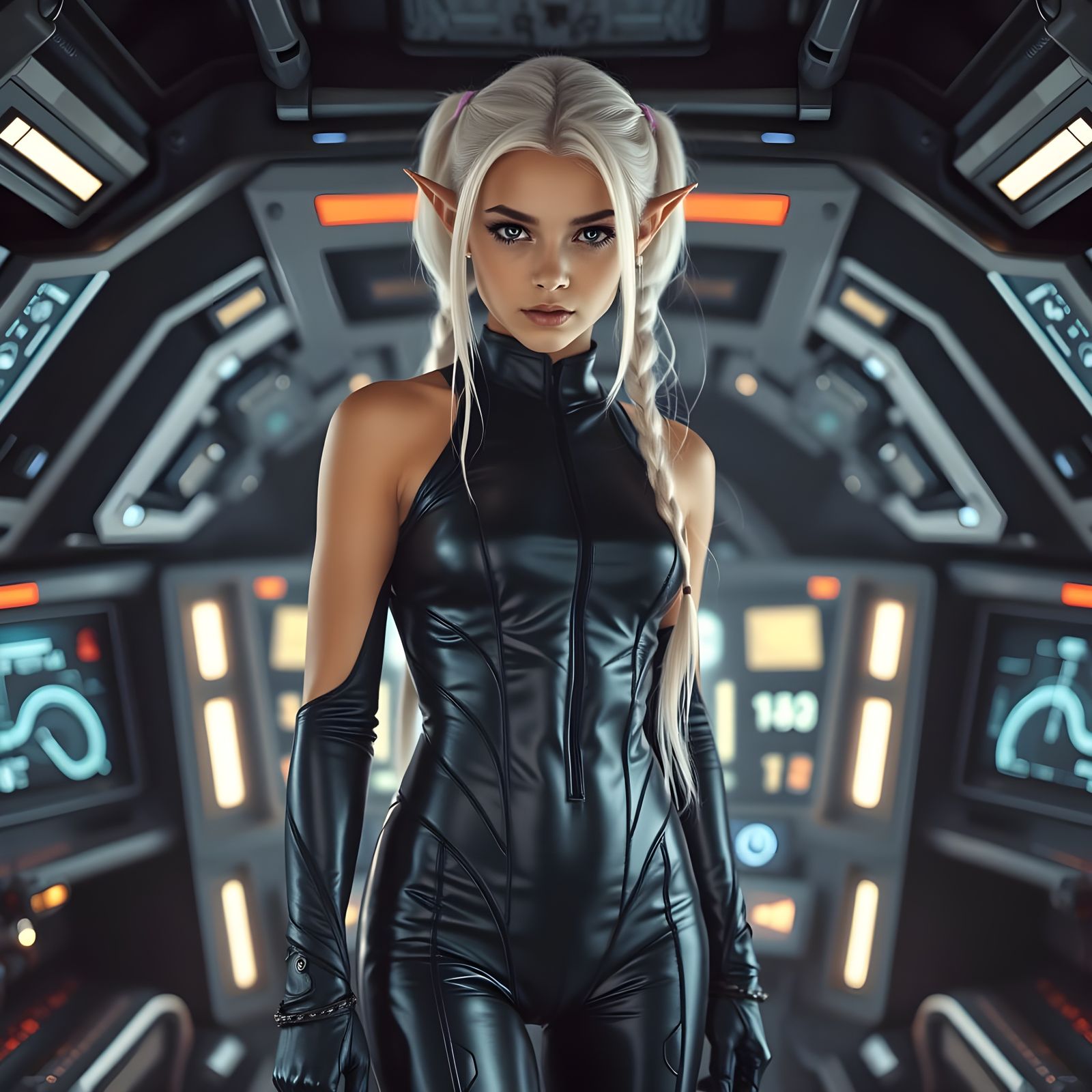 Elf Girl in Spacecraft: Cinematic Film Still