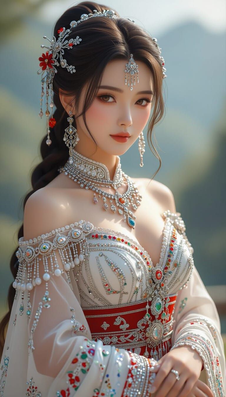 Hmong Bride in Beaded Dress, 3D Anime Art