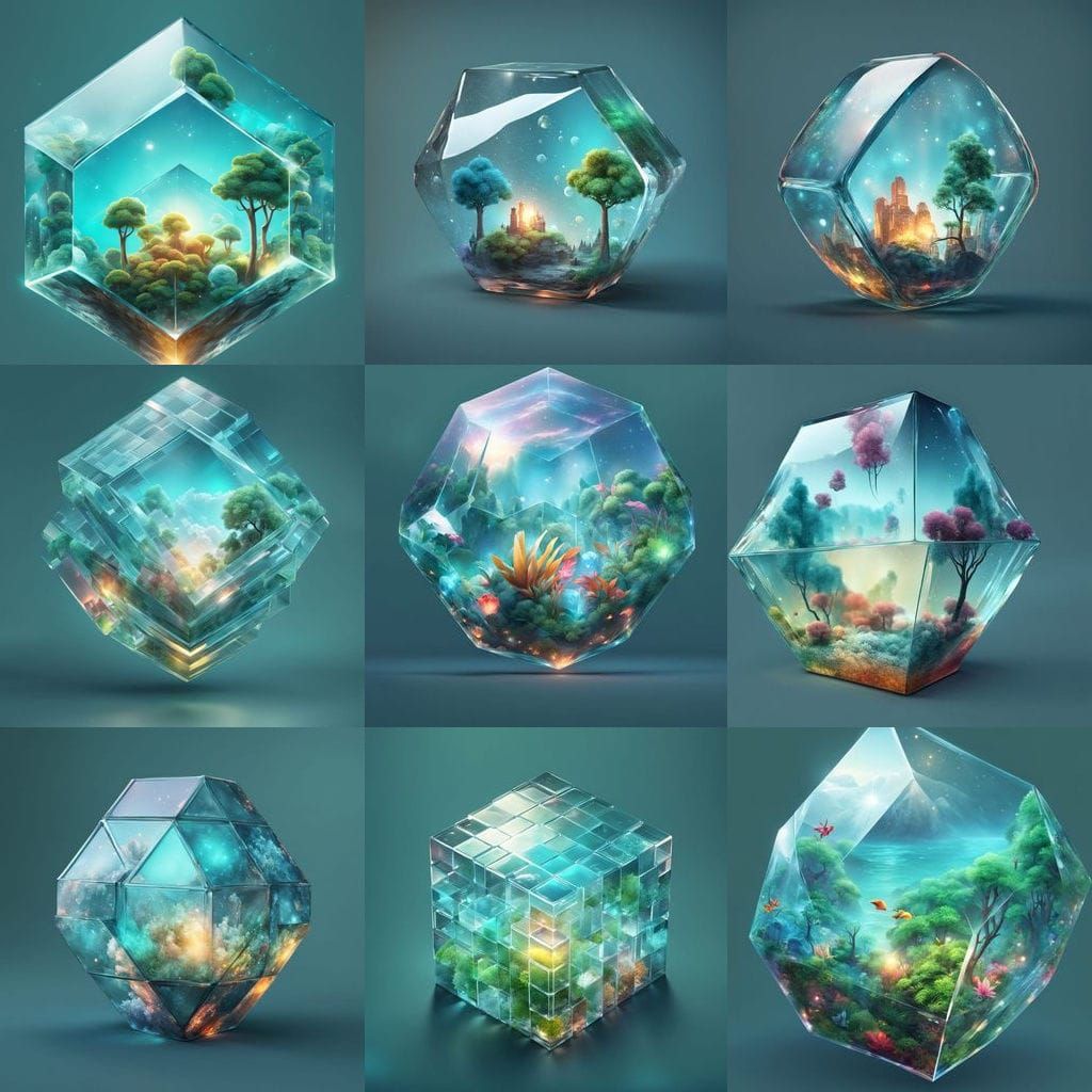 Miniature Worlds in Glass Cubes: Digital Art