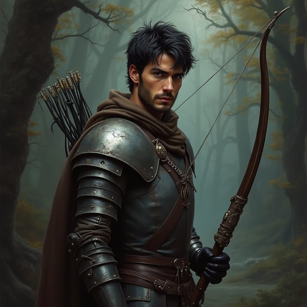 Rugged Knight Stands Valiantly in Medieval Forest