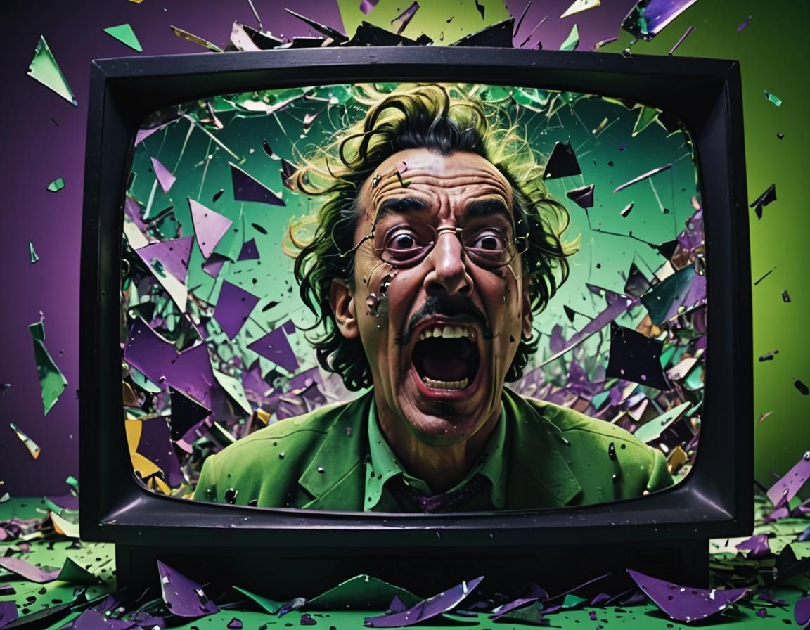 Surreal Man Bursts from TV Screen