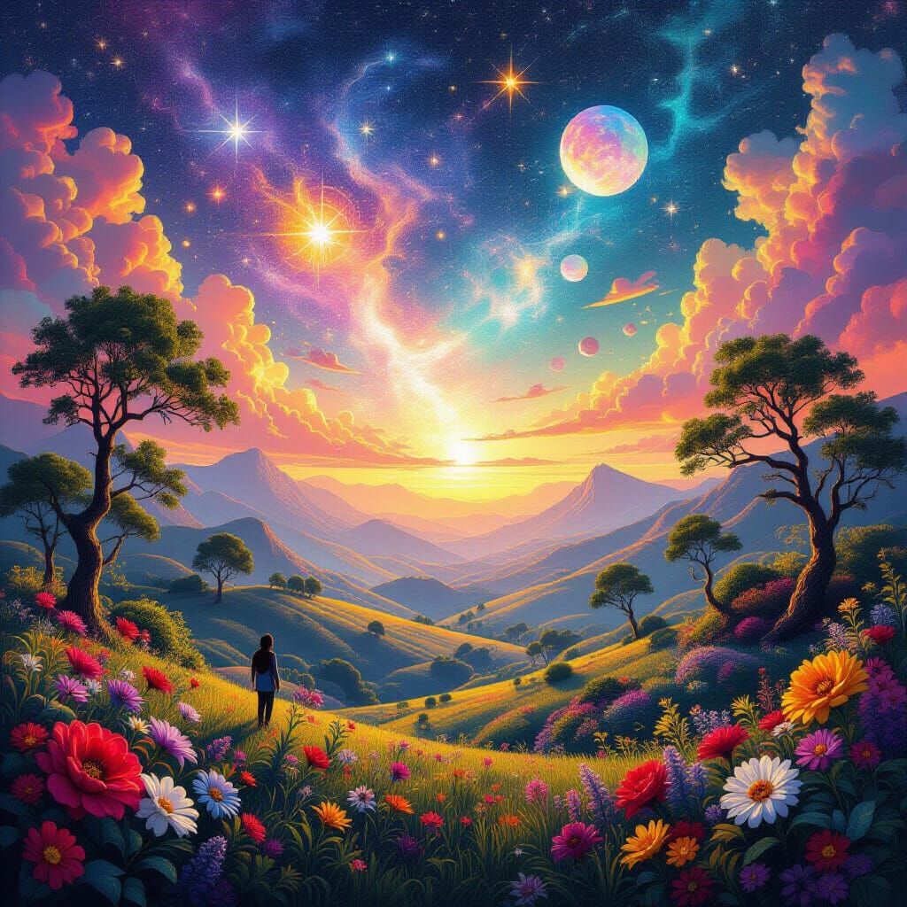 Surreal Cosmic Landscape in Vibrant, Luminous Colors