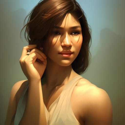 Detailed Portrait with Dynamic Lighting and Triadic Colors