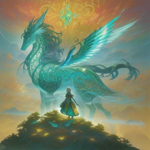 Ethereal Warrior and Serpentine Companion in Mystic Forest