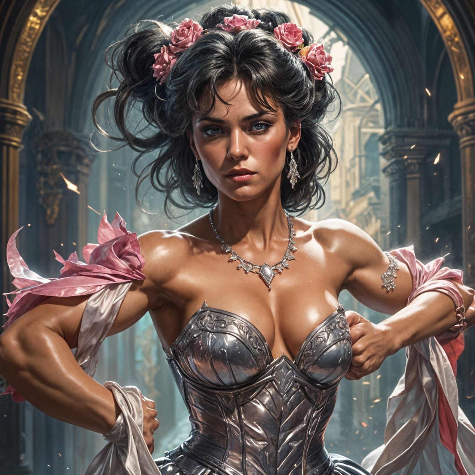 Muscular Woman in 80s Dress: Magazine Editorial