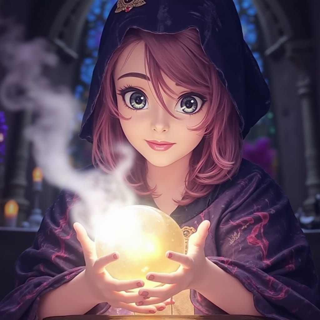 Sorcerer of Ancient Wisdom Gazing into a Glowing Crystal