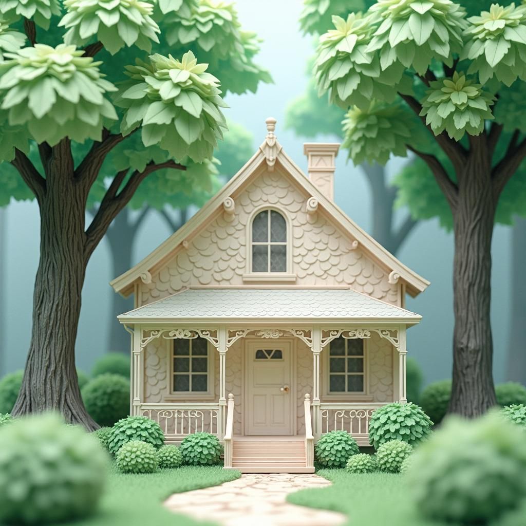 Origami House Surrounded by Lush Green Trees