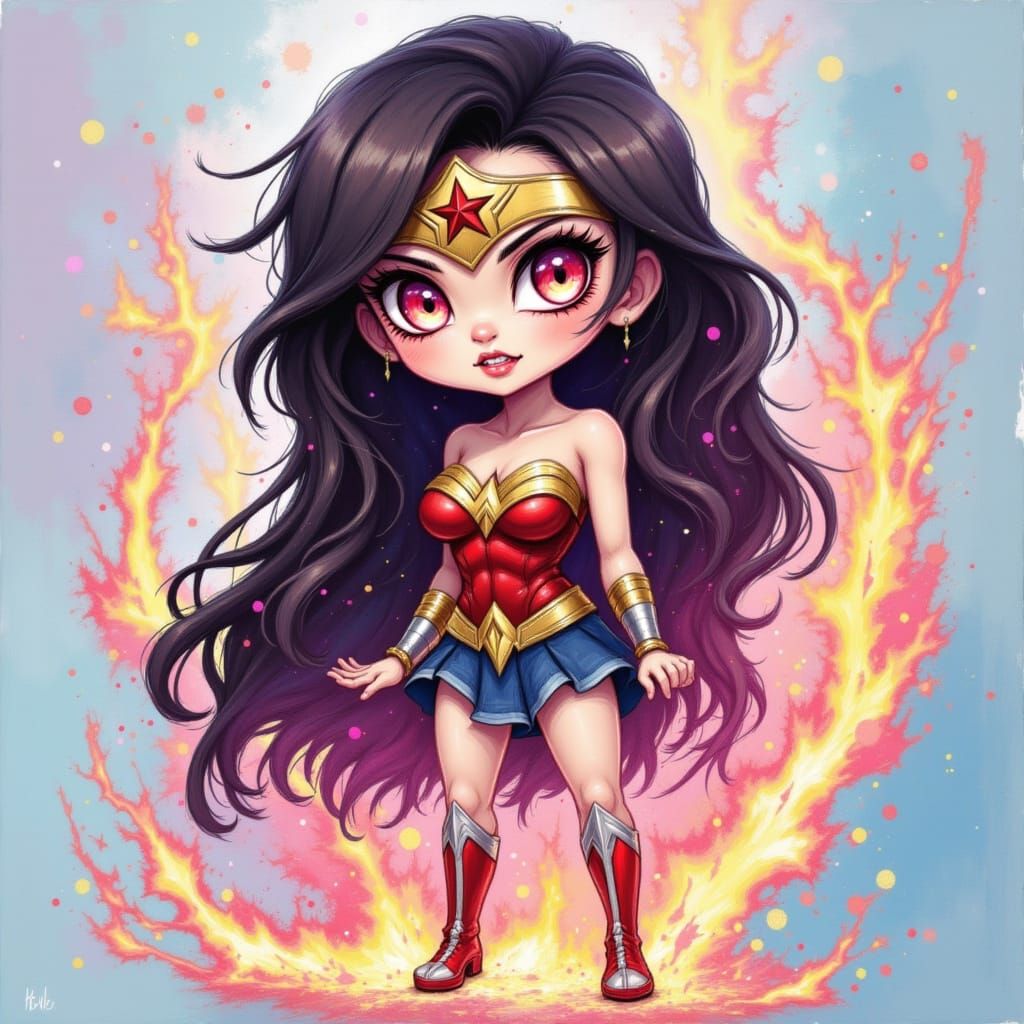 Chibi Wonder Woman in Pixelated Anime Style