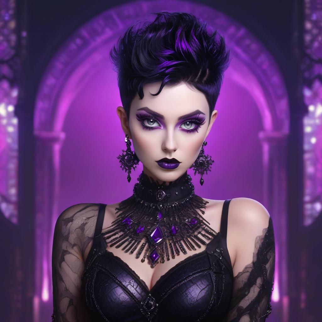 Goth Woman with Holographic Makeup in Digital Art