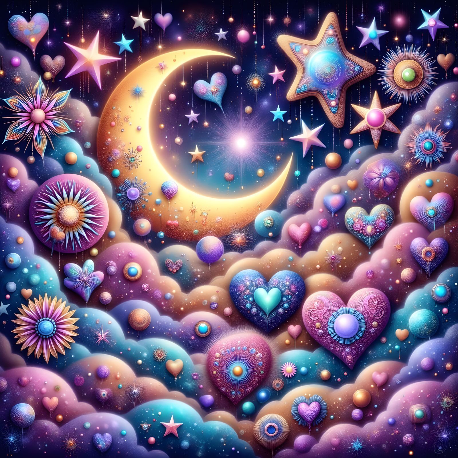 Hearts and Stars in Vibrant Dreamscapes