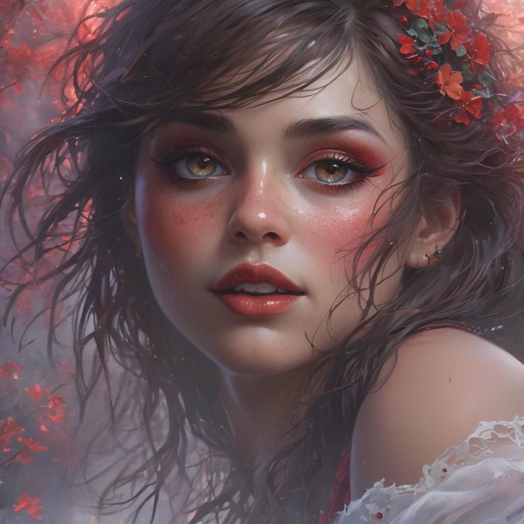 Fiery Haired Demon Woman with Blood Tears