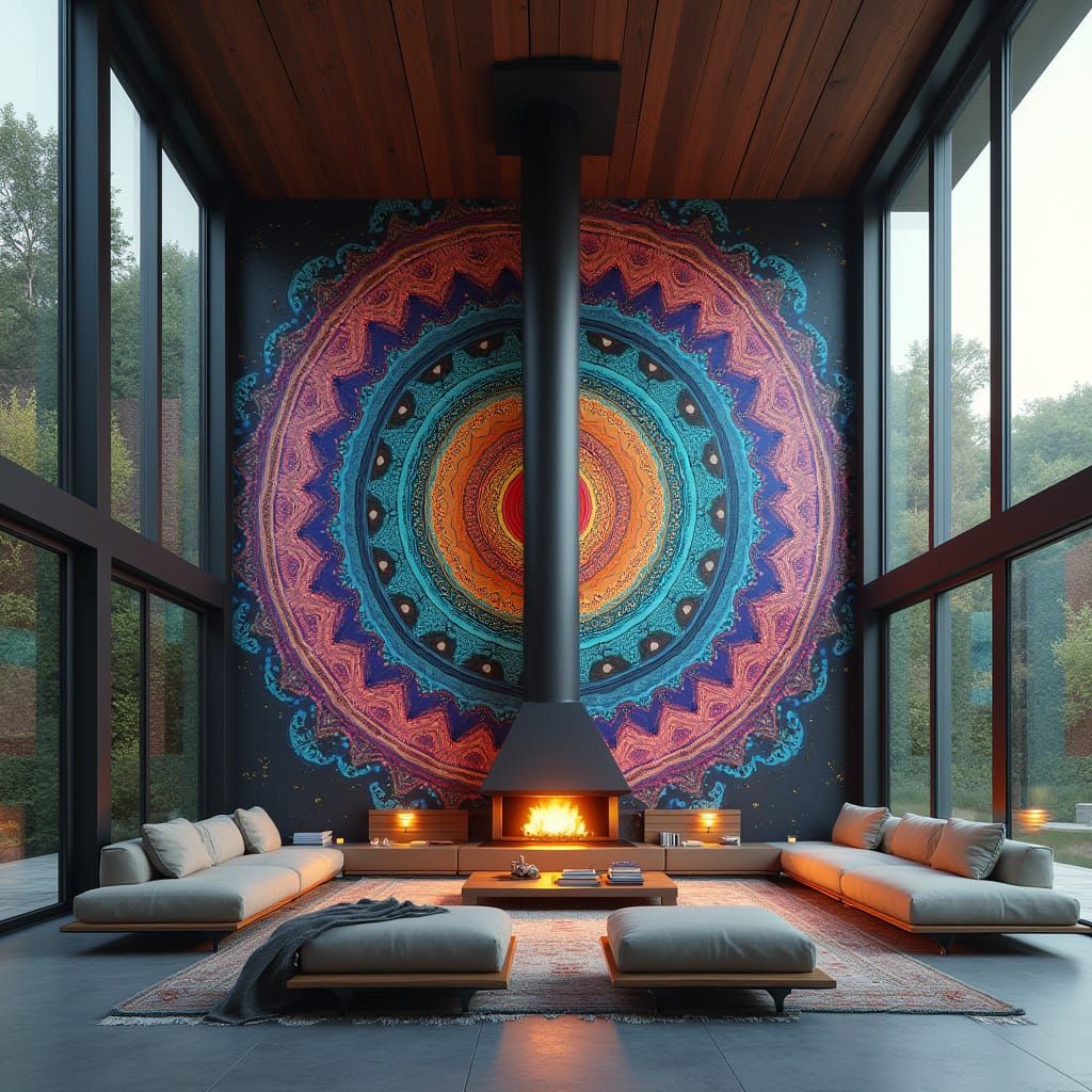 Sleek Modern Living Room with Intricate Mandalas in Fantasy ...
