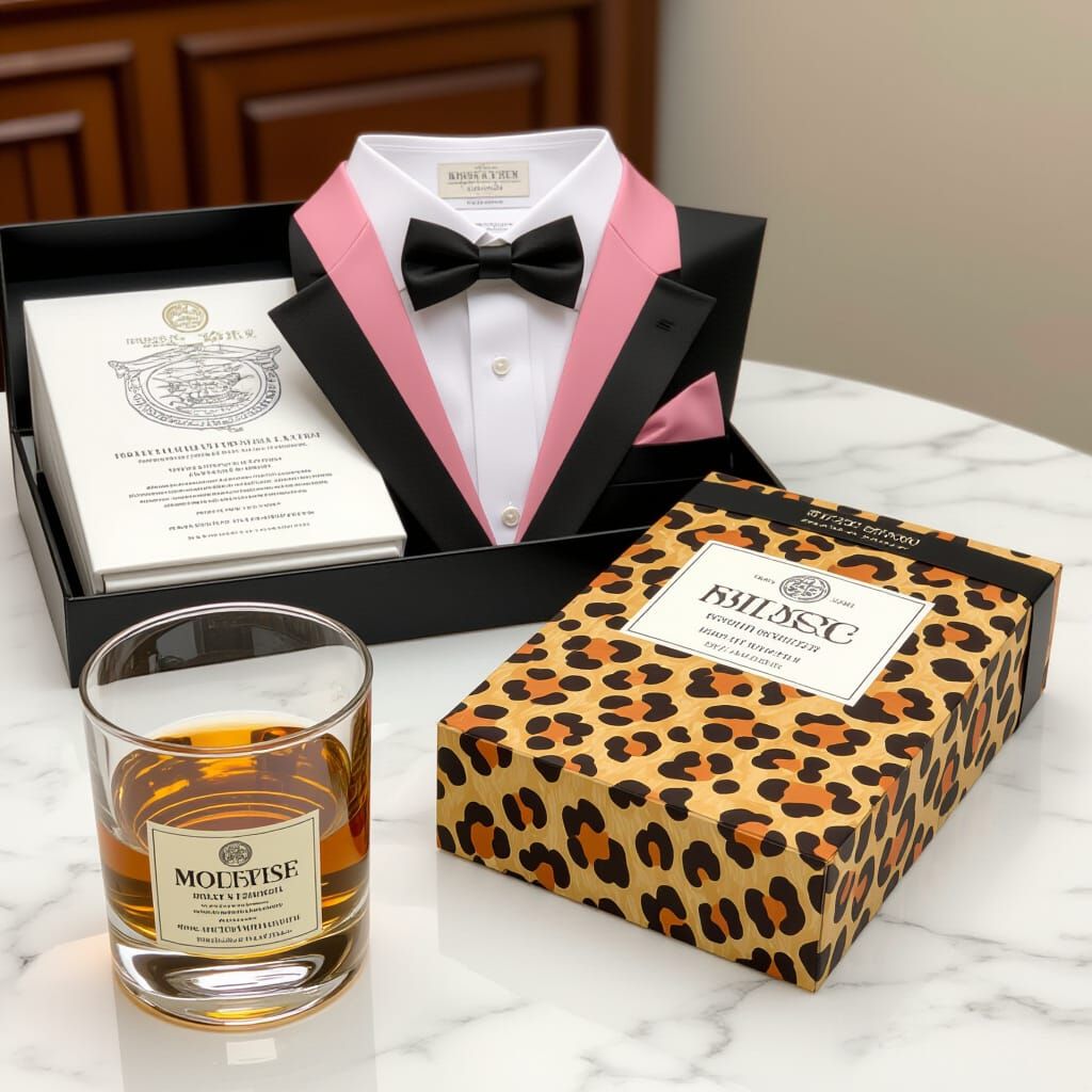 Whiskey Glass with Tuxedo Top and Leopard Boxers