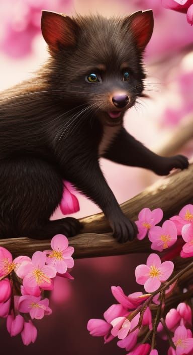 Tasmanian Devil and cherry blossom tree