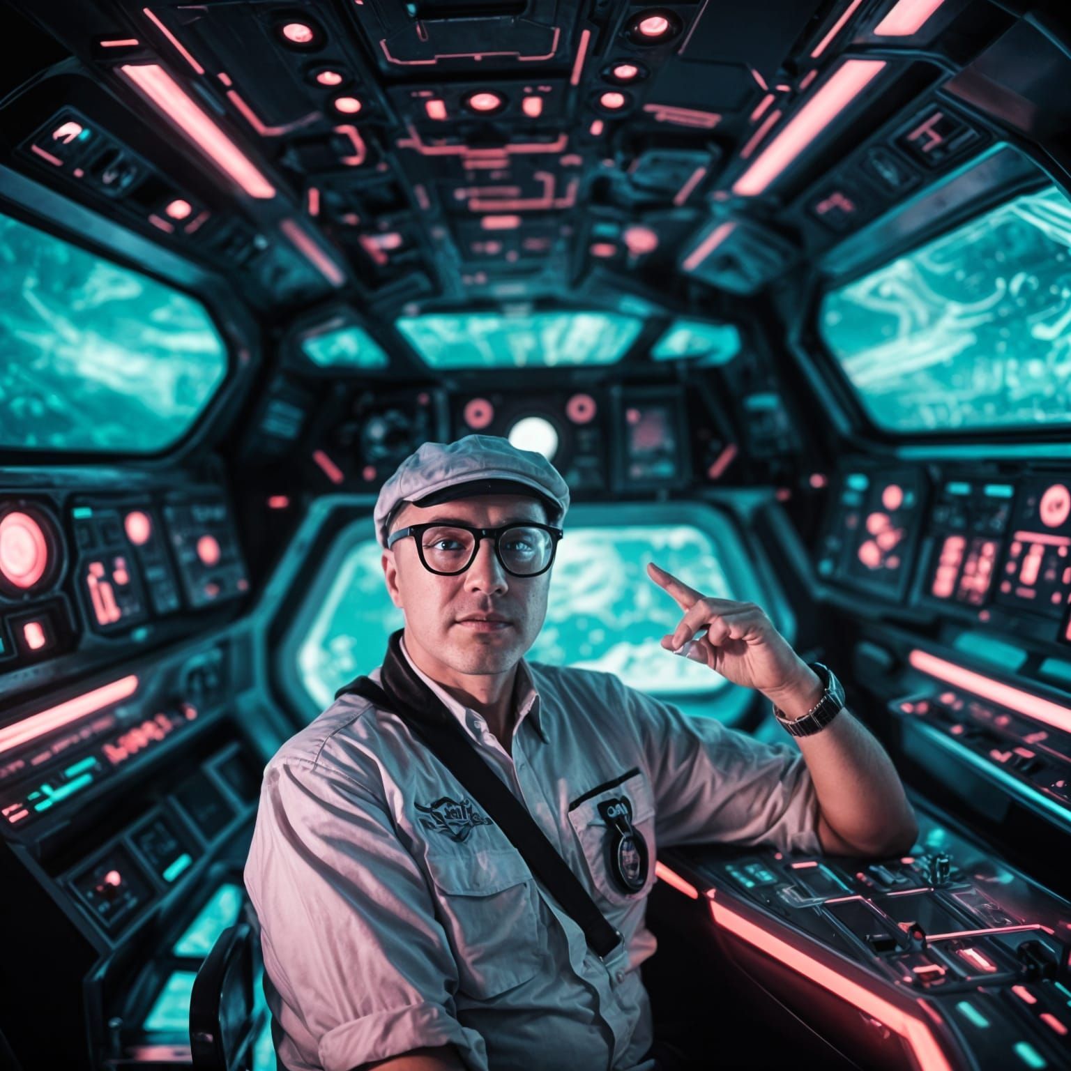 Spaceship Captain in Neon Glow, Cinematic Realism