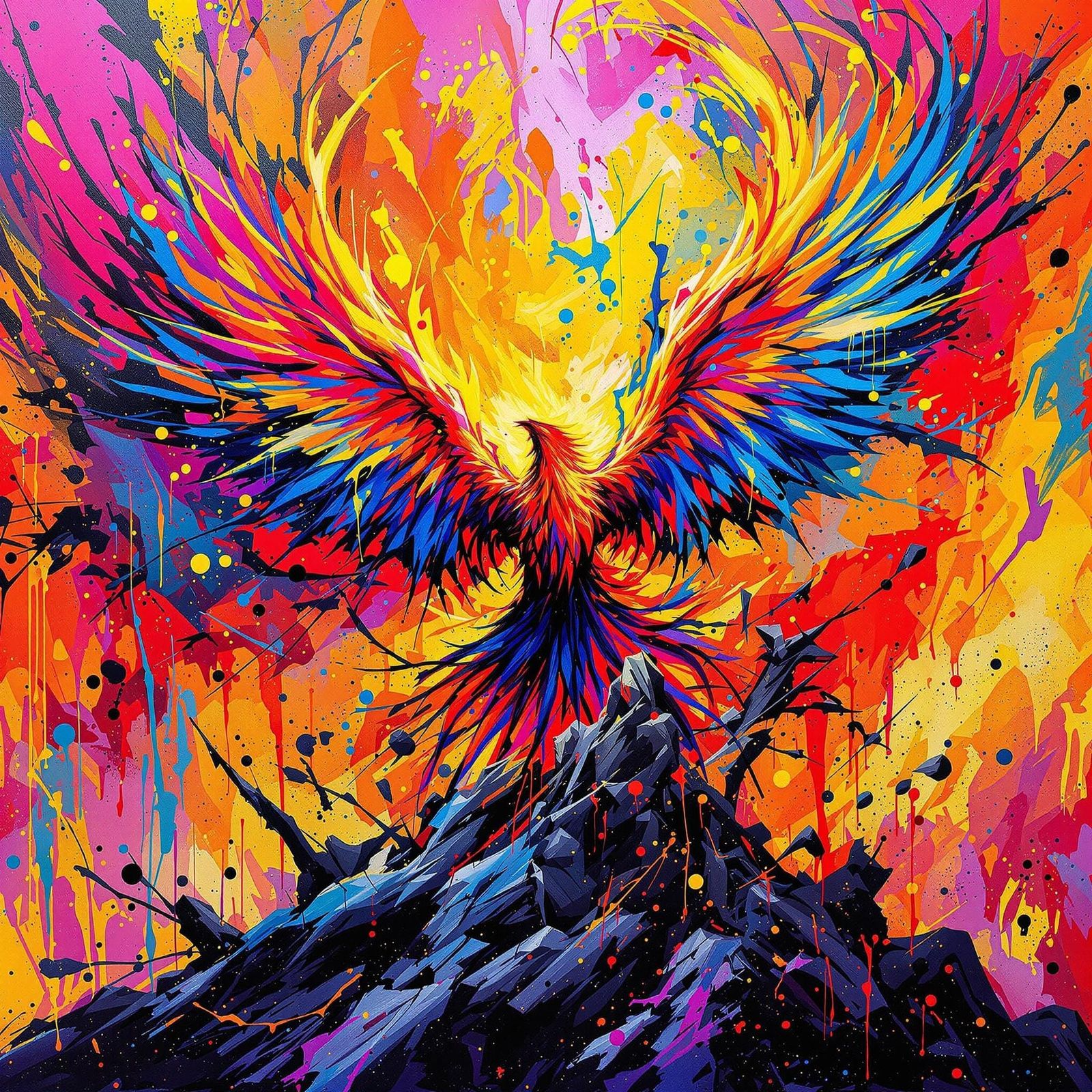 Vibrant Phoenix Rising Graffiti Art