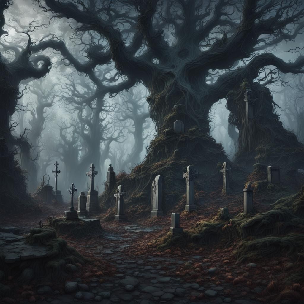 Creepy Forest with Ghost in Detailed Matte Painting