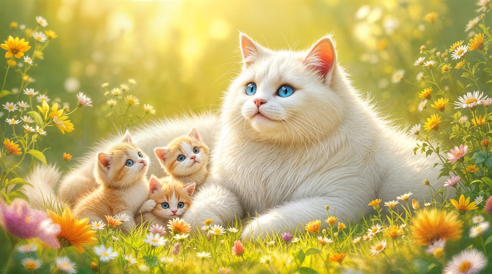 Muscular White Cat with Kids: Family Time