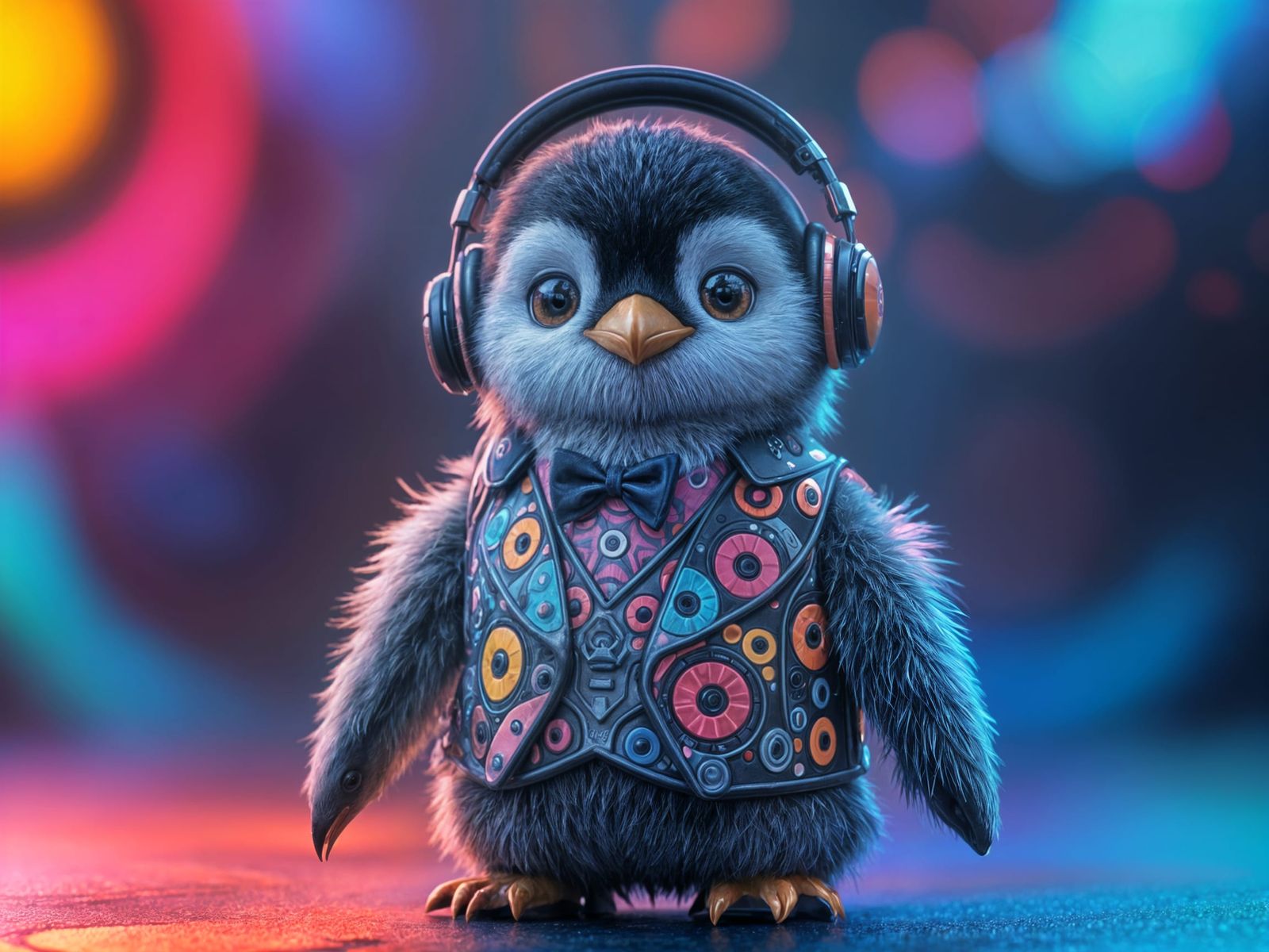 Hyperrealistic Baby Penguin EDM DJ in 3D