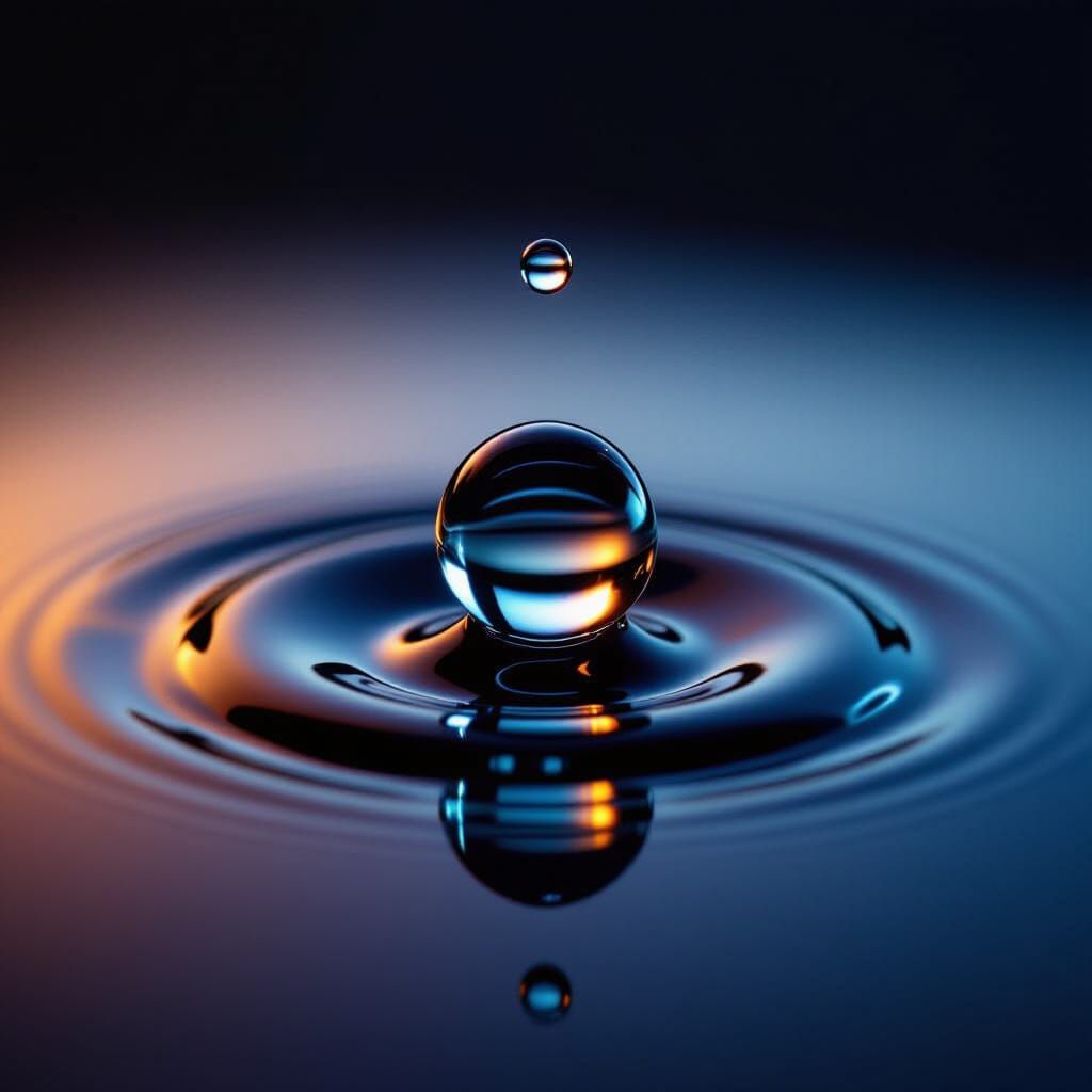 Perfect Glossy Water Drop Suspended in Air